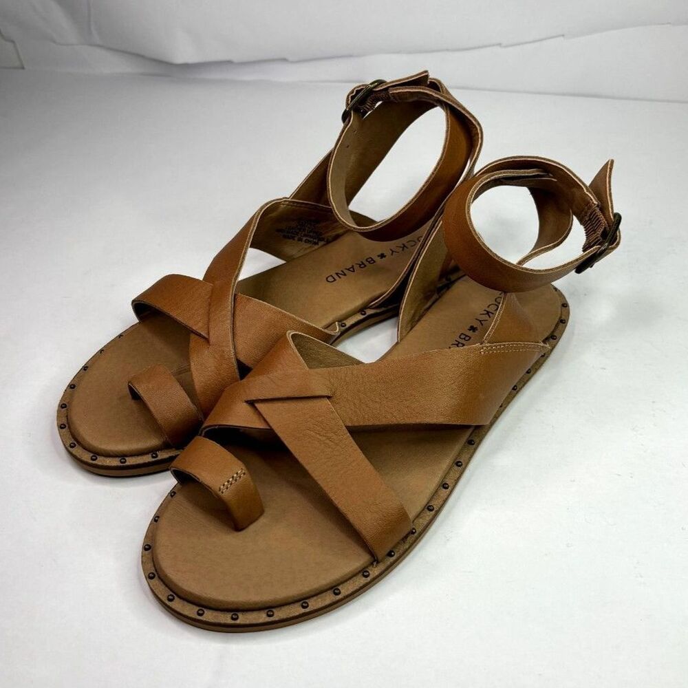 Lucky Brand Farran Leather Strappy Buckle Sandals Comfy Summer Womens NWOB